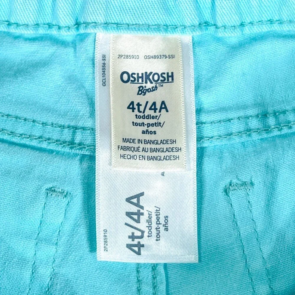 OshKosh B'Gosh Denim Style Shorts | Toddler Girls | 4T | Aqua | Distressed